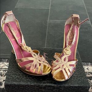 Baby Phat Metallic Pink and Gold Strappy High Heel Sandals